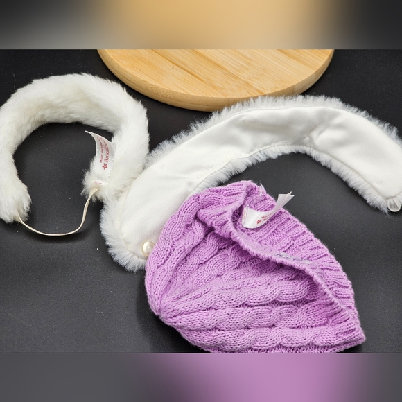 American Girl 3 Winter Weather Pc Set - White Headband & Stole, Purple Beanie - Picture 3 of 3